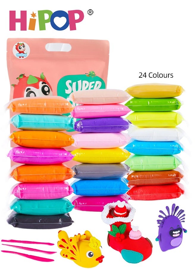 HIPOP 24 Colors Clay Set, DIY Plasticine for Kids Education with Tutorial, Super Light Modelling Clay Interactive Toy, Modeling Handmade Toys for Toddlers  - Image 1
