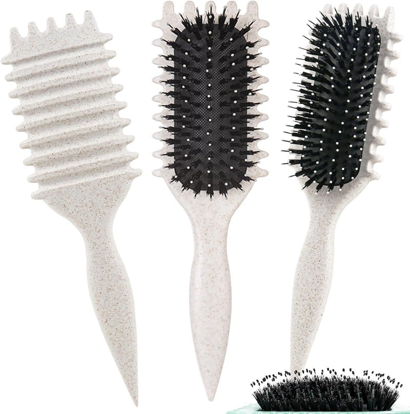 UVZNUMG 1 PCS Curly Hair Brush, Curl Defining Brush, Curly Hair to Reduce Pulling (Beige) - Image 2