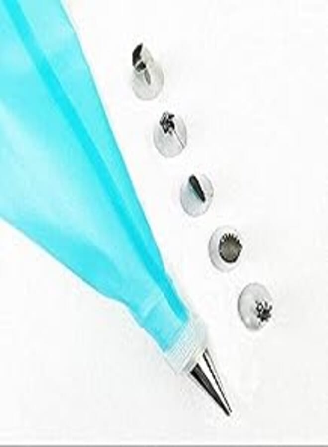8 PCS/set Silicone Kitchen Accessories Icing Piping Cream Blue Pastry Bag 6 Stainless Steel Nozzle DIY Cake Decorating Tips