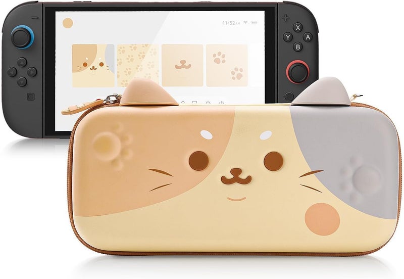 GeekShare حقيبة حمل GeekShare المتوافقة مع Switch 2 (2025) مقاس 7.9 بوصة، حقيبة سفر صلبة ذات سعة كبيرة مع 12 فتحة لبطاقات الألعاب لجهاز Switch 2 والملحقات، ثلاثية الألوان على شكل قطة - Image 1