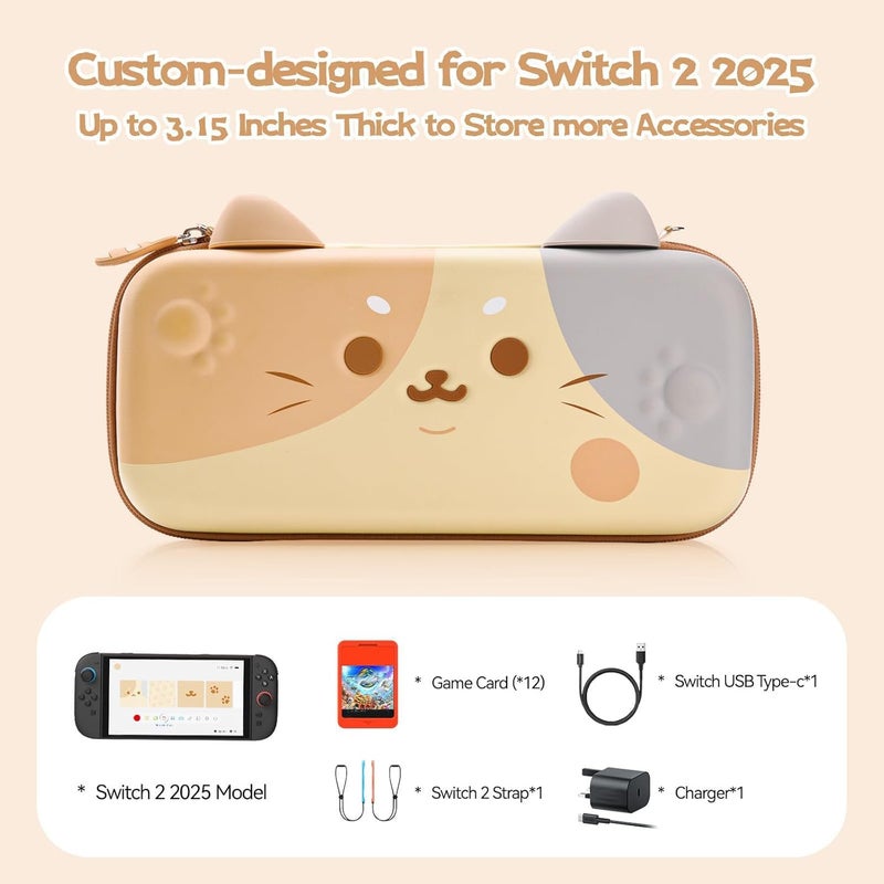 GeekShare حقيبة حمل GeekShare المتوافقة مع Switch 2 (2025) مقاس 7.9 بوصة، حقيبة سفر صلبة ذات سعة كبيرة مع 12 فتحة لبطاقات الألعاب لجهاز Switch 2 والملحقات، ثلاثية الألوان على شكل قطة - Image 2