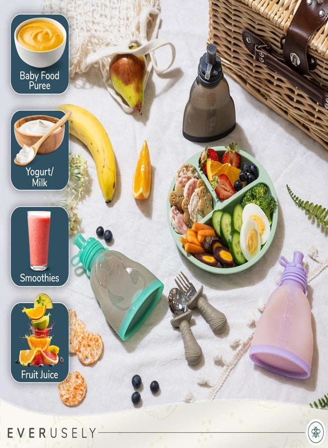 Everusely Reusable Baby Food Pouches for Toddlers - 2 Pack, 6 oz/180 ml, Lavender - Squeezable Silicone Food Pouch - Refillable, Leakproof, Spill Proof Puree Containers - BPA Free - Dishwasher Safe - Image 3