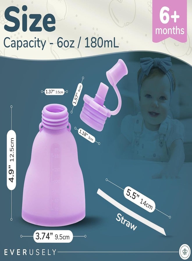 Everusely Reusable Baby Food Pouches for Toddlers - 2 Pack, 6 oz/180 ml, Lavender - Squeezable Silicone Food Pouch - Refillable, Leakproof, Spill Proof Puree Containers - BPA Free - Dishwasher Safe - Image 2