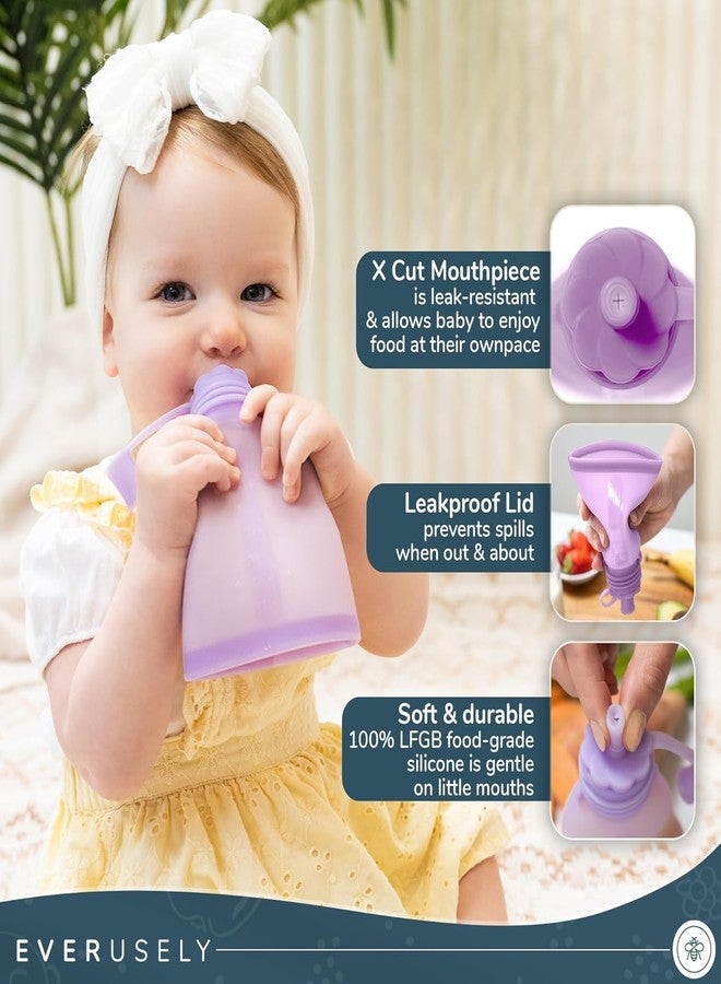 Everusely Reusable Baby Food Pouches for Toddlers - 2 Pack, 6 oz/180 ml, Lavender - Squeezable Silicone Food Pouch - Refillable, Leakproof, Spill Proof Puree Containers - BPA Free - Dishwasher Safe - Image 4