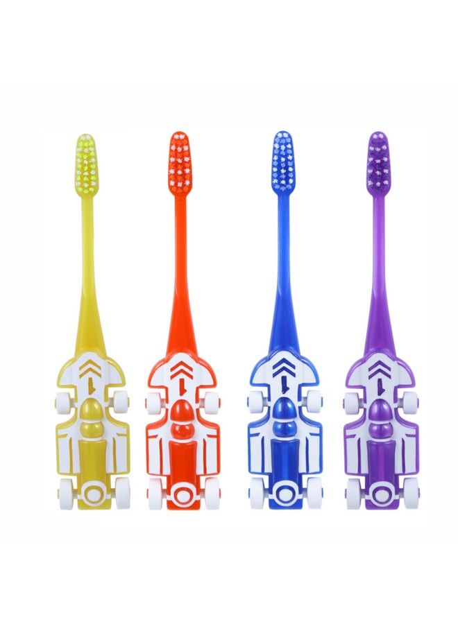 Maxi فرشاة أسنان ناعمة للأطفال والسيارات زووم خالية من مادة BPA للأطفال من الأولاد والبنات فرشاة للأطفال بعمر 2+ سنوات تصميم مقبض على شكل سيارة رياضية متعددة الألوان (عبوة من 4) - Image 1