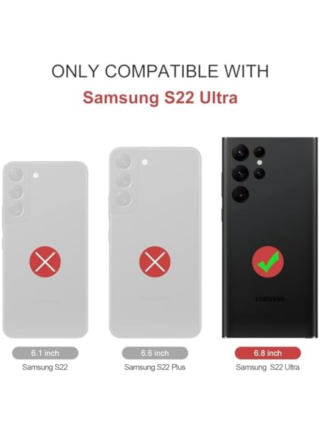 Excefore Galaxy S22 Ultra Wallet Case Pu Leather Magnetic Flip Lanyard Strap Zipper Card Holder 360 Full Body Protective Cover For Samsung Galaxy S22 Ultra - Image 3