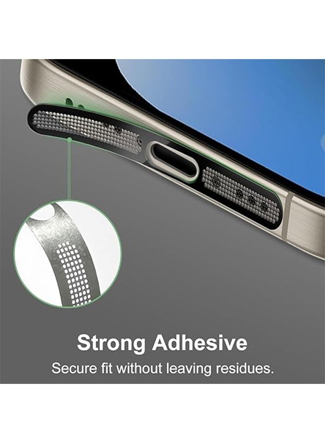 6PCS Mobile Phone Speaker Dust Cover & Dust Cover Protective Cover for iPhone 16/16 Pro/16 Pro Max/iPhone 15/15 Pro/Pro Max – Black - Image 2