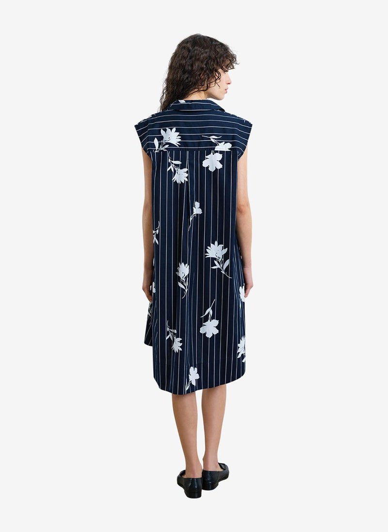 French Connection Women's Navy/Linen White Cambria Cot Slvles Drwstr Dress - Image 5