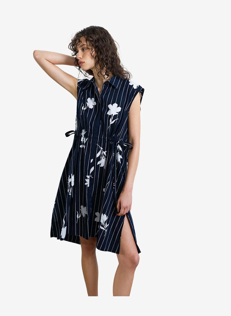 French Connection Women's Navy/Linen White Cambria Cot Slvles Drwstr Dress - Image 3