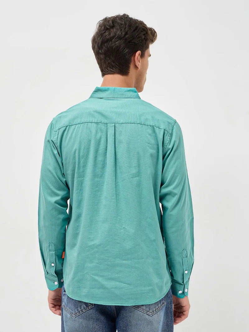 Urbano Fashion  Urbano Fashion Men's Light Teal Cotton Full Sleeve Regular Fit Casual Solid Slub Shirt with Spread Collar  | Best Price UAE