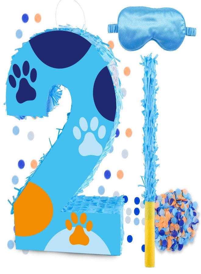 RUISUER 16 Inch Number 2 Dog Paw Pinata with 16 Inch Piñata Stick Blindfold Confetti for Boy Girl Kids 2nd Birthday Party Decorations (2nd) - Image 1