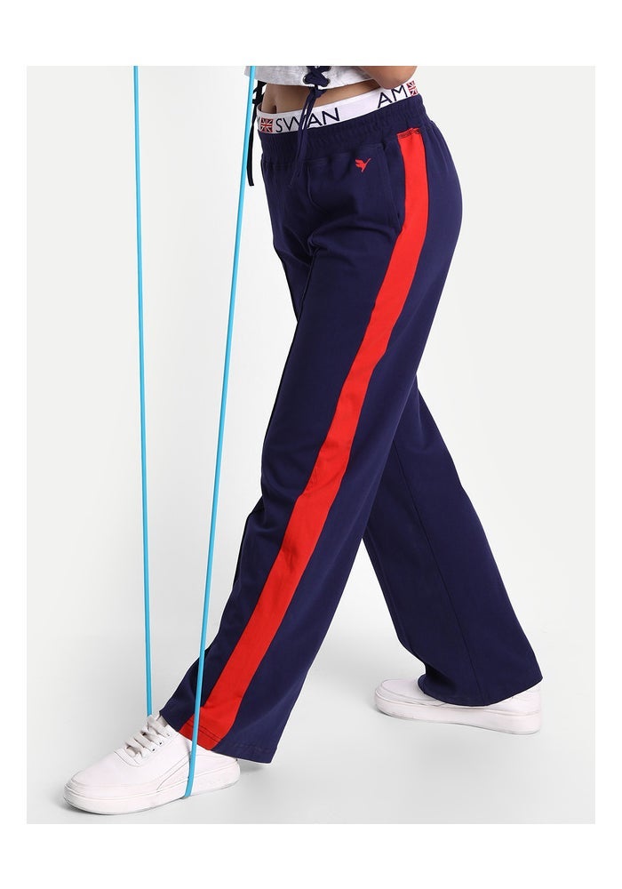 amswan PREMIUM NAVY COTTON LYCRA SMART FIT PRINTED BELT TRACK PANT - Image 2