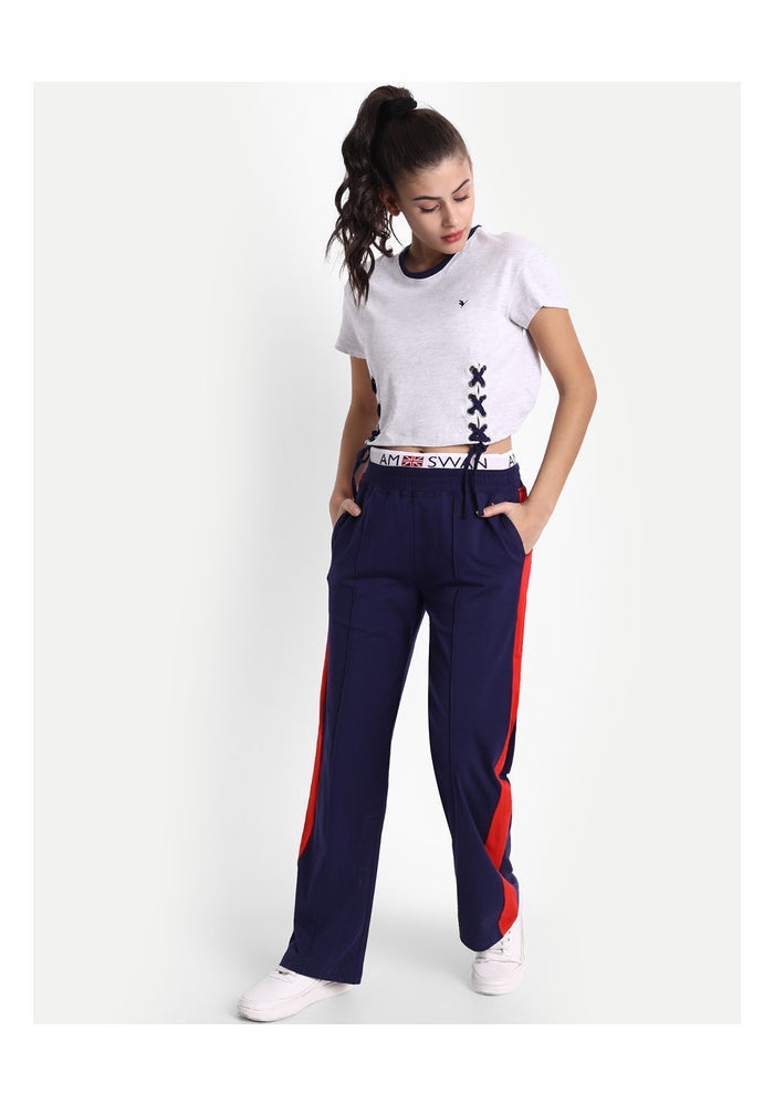 amswan PREMIUM NAVY COTTON LYCRA SMART FIT PRINTED BELT TRACK PANT - Image 3
