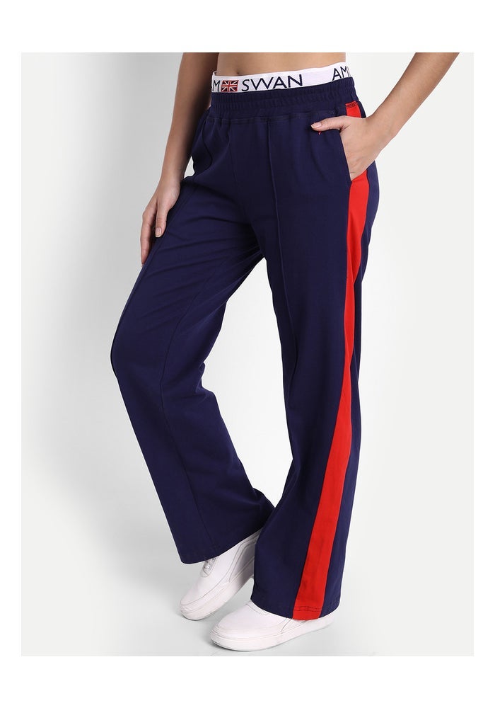 amswan PREMIUM NAVY COTTON LYCRA SMART FIT PRINTED BELT TRACK PANT - Image 5