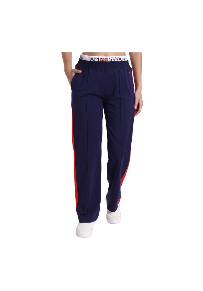 amswan PREMIUM NAVY COTTON LYCRA SMART FIT PRINTED BELT TRACK PANT - Image 1