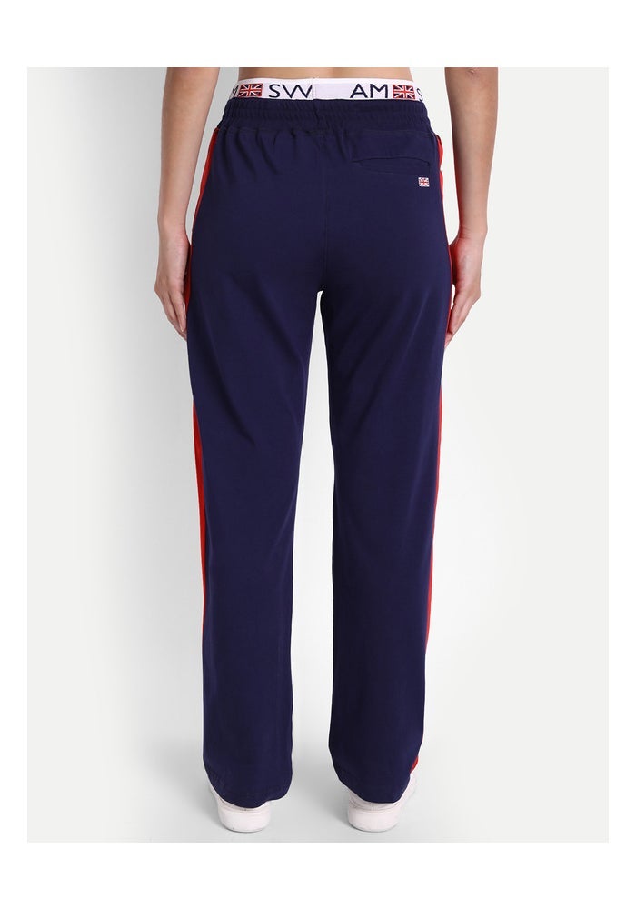 amswan PREMIUM NAVY COTTON LYCRA SMART FIT PRINTED BELT TRACK PANT - Image 4