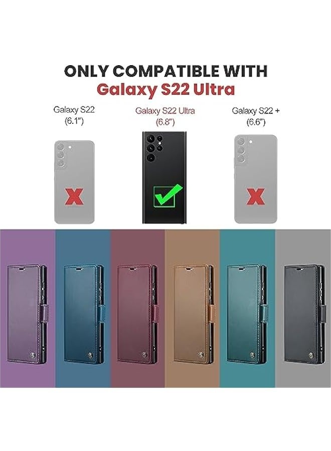 Red Samsung Galaxy S22 Ultra 5G Wallet Case - RFID Blocking, Card Holder, Magnetic Kickstand  - Image 2