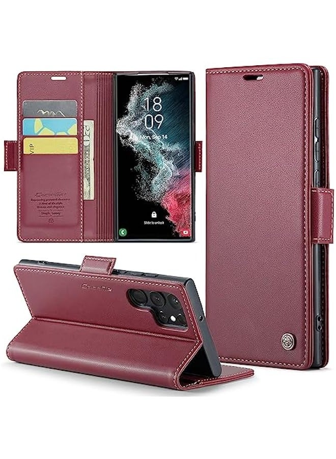 Red Samsung Galaxy S22 Ultra 5G Wallet Case - RFID Blocking, Card Holder, Magnetic Kickstand  - Image 1