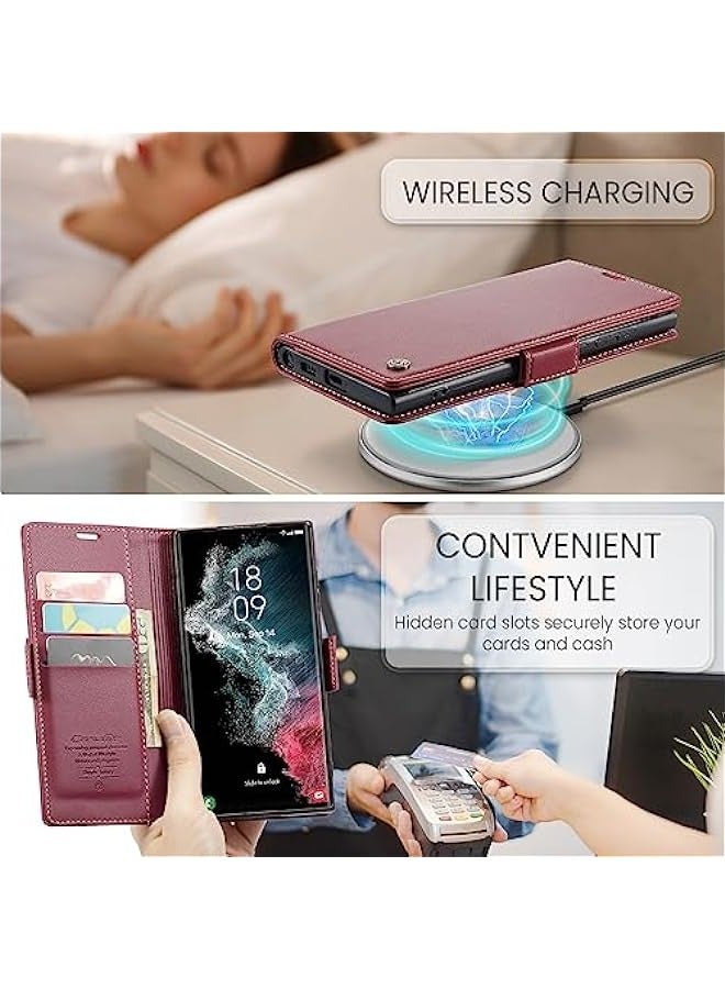 Red Samsung Galaxy S22 Ultra 5G Wallet Case - RFID Blocking, Card Holder, Magnetic Kickstand  - Image 5