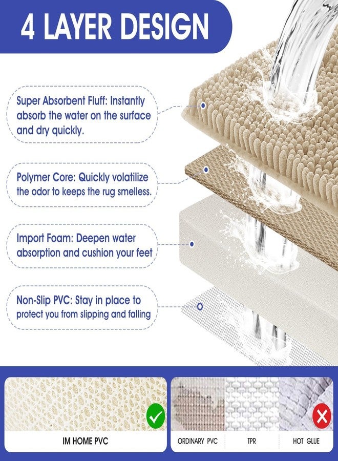 ACCUMTEK Striped Beige Bathroom Rug Mat Set 2 piece 32"x20"+60"x20" Ultra Soft, Non Slip Chenille Bath Rugs, Absorbent Plush Shaggy Bath Mats for Bathroom, Bedroom, Kitchen, Shower, Tub - Image 4