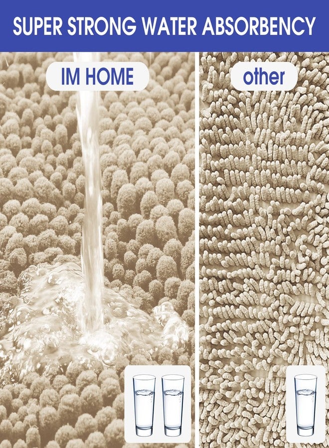 ACCUMTEK Striped Beige Bathroom Rug Mat Set 2 piece 32"x20"+60"x20" Ultra Soft, Non Slip Chenille Bath Rugs, Absorbent Plush Shaggy Bath Mats for Bathroom, Bedroom, Kitchen, Shower, Tub - Image 3