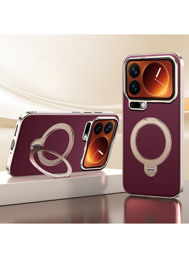 Leather Case for Xiaomi 17 Pro Max (2025),with 360 Rotatable Ring Stand Cover, Premium Leather Phone Case with Anti-Fingerprint,Shockproof, and Drop-Resistant Protection - Image 1