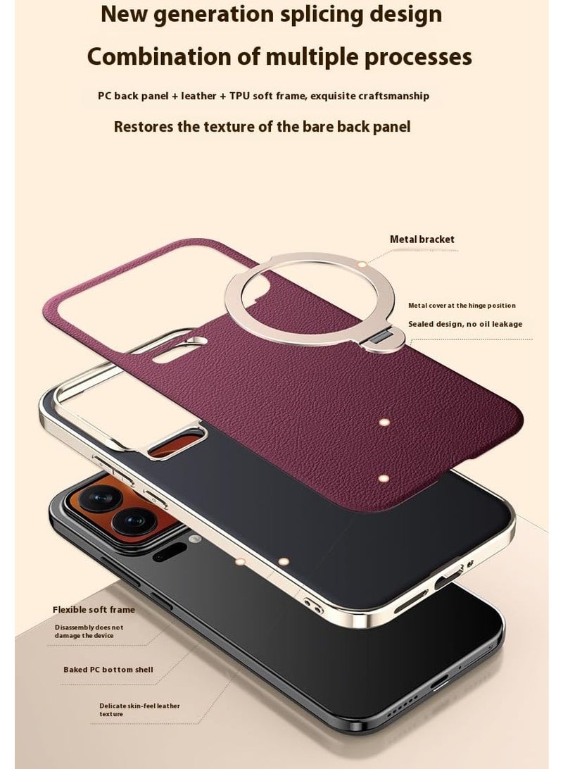 Leather Case for Xiaomi 17 Pro Max (2025),with 360 Rotatable Ring Stand Cover, Premium Leather Phone Case with Anti-Fingerprint,Shockproof, and Drop-Resistant Protection - Image 3