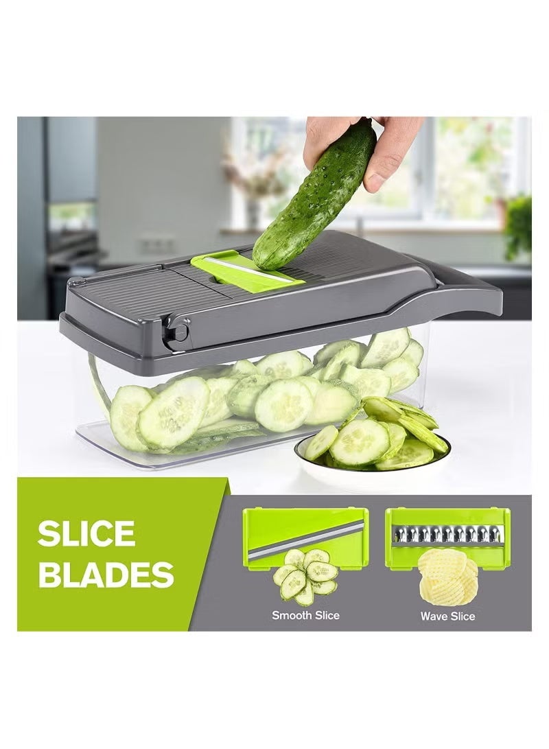 GENNEXT Vegetable Chopper Slicer Dicer - 12 -in -1 Onion Chopper Fruits Cutter Mandoline Slicer Food Chopper/Cutter with 7 Stainless Steel Blades, Adjustable Slicer & Dicer with Storage Container - Image 4