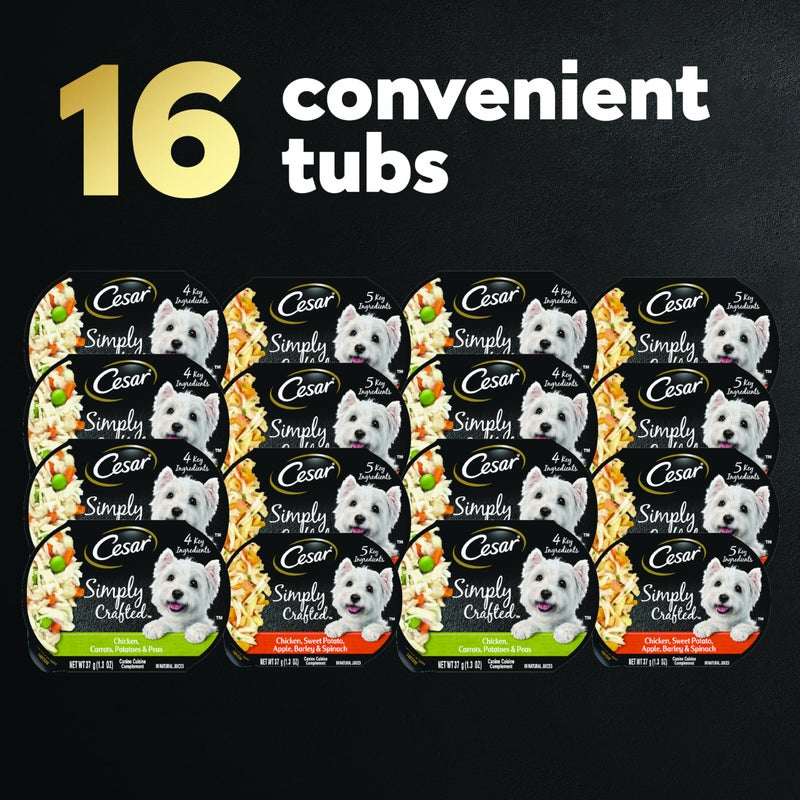 Cesar Simply Crafted Adult Wet Dog Food Meal Topper, Chicken, Carrots, Potatoes & Peas and Chicken, Sweet Potato, Apple, Barley & Spinach Variety Pack (8 Count, Pack of 2) - Image 2