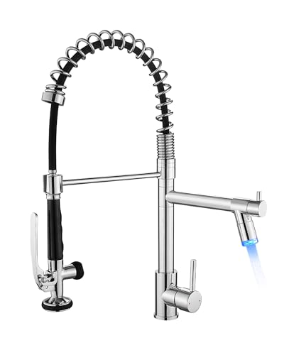 Fapully Kitchen Faucet with Pull Down Sprayer,Commercial Single Handle Kitchen Sink Faucet with LED Light Chrome - Image 1