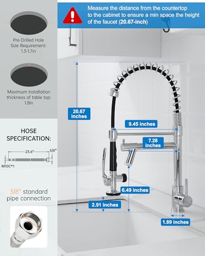 Fapully Kitchen Faucet with Pull Down Sprayer,Commercial Single Handle Kitchen Sink Faucet with LED Light Chrome - Image 5