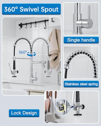 Fapully Kitchen Faucet with Pull Down Sprayer,Commercial Single Handle Kitchen Sink Faucet with LED Light Chrome - Image 4