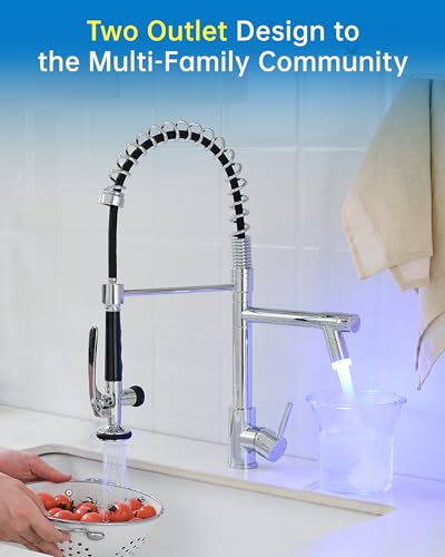 Fapully Kitchen Faucet with Pull Down Sprayer,Commercial Single Handle Kitchen Sink Faucet with LED Light Chrome - Image 2