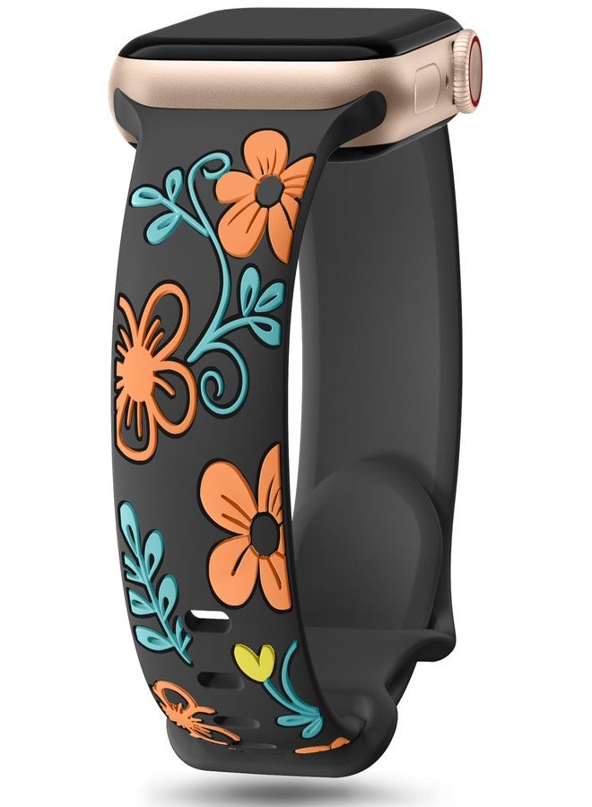 Witzon Floral Band Compatible with Apple Watch Bands For Women 41mm 40mm 38mm 42mm 44mm 45mm 46mm 49mm, Engraved Cute Flower Soft Silicone Strap for iWatch Series 11 10 9 8 7 6 5 4 3 2 1 SE Ultra - Image 1
