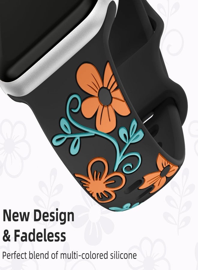 Witzon Floral Band Compatible with Apple Watch Bands For Women 41mm 40mm 38mm 42mm 44mm 45mm 46mm 49mm, Engraved Cute Flower Soft Silicone Strap for iWatch Series 11 10 9 8 7 6 5 4 3 2 1 SE Ultra - Image 3