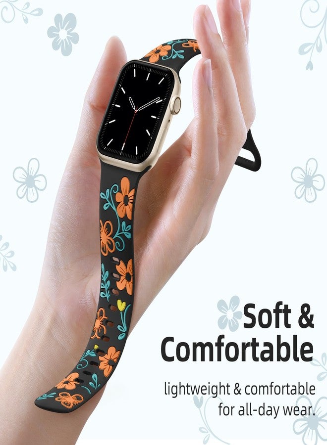 Witzon Floral Band Compatible with Apple Watch Bands For Women 41mm 40mm 38mm 42mm 44mm 45mm 46mm 49mm, Engraved Cute Flower Soft Silicone Strap for iWatch Series 11 10 9 8 7 6 5 4 3 2 1 SE Ultra - Image 2