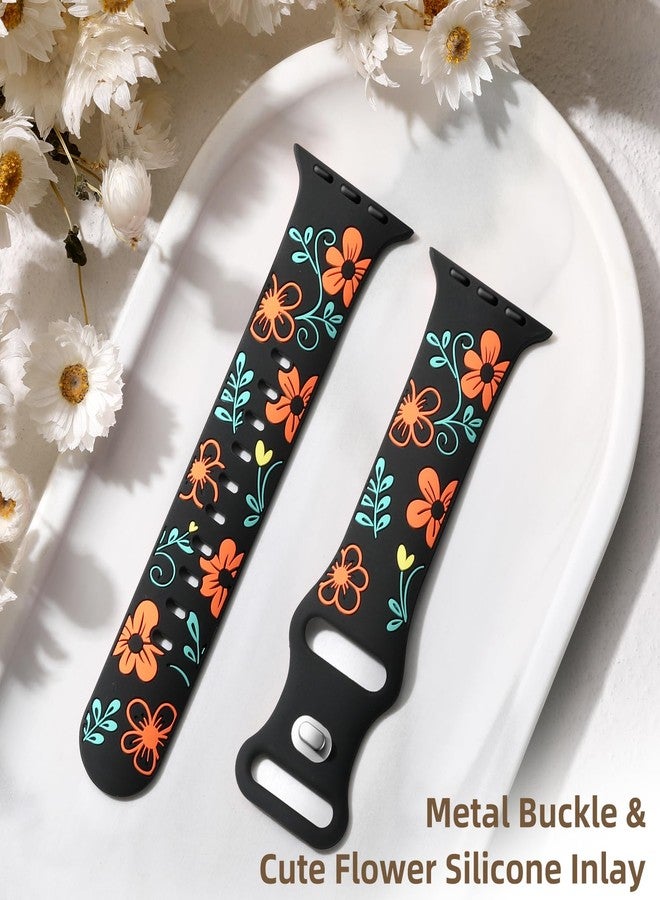 Witzon Floral Band Compatible with Apple Watch Bands For Women 41mm 40mm 38mm 42mm 44mm 45mm 46mm 49mm, Engraved Cute Flower Soft Silicone Strap for iWatch Series 11 10 9 8 7 6 5 4 3 2 1 SE Ultra - Image 4