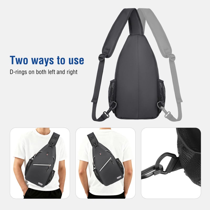 MOSISO Sling Backpack, Multipurpose Crossbody Shoulder Bag Travel Hiking Daypack, Space Gray, Medium - Image 4