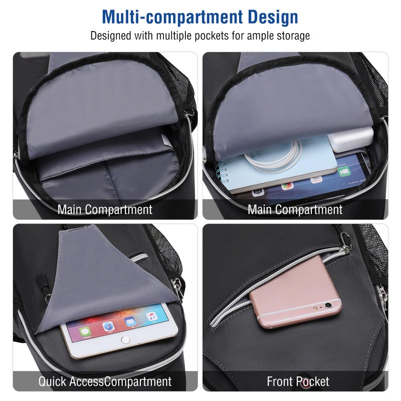 MOSISO Sling Backpack, Multipurpose Crossbody Shoulder Bag Travel Hiking Daypack, Space Gray, Medium - Image 3