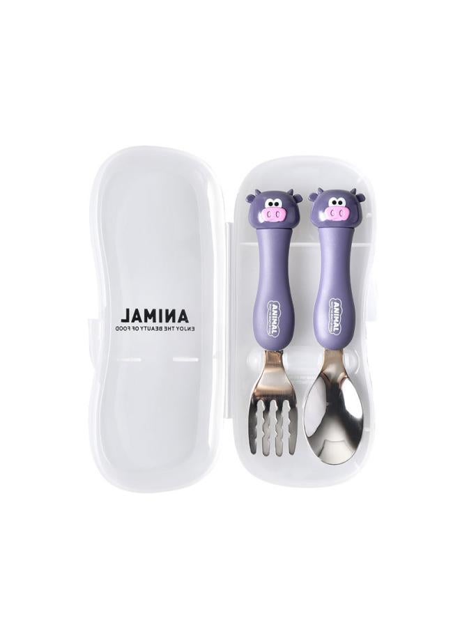 Cartoon 304 Stainless Steel Children's Tableware Set Animal Two-piece Gift Portable Student Fork And Spoon Combination