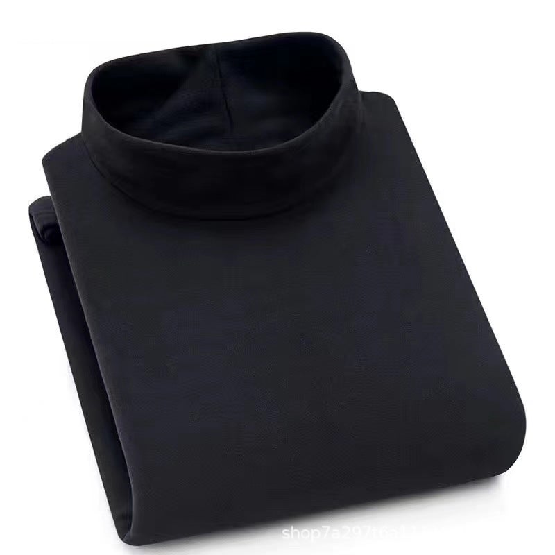 Mens Autumn and Winter Couples Fleece Semi-high Collar Solid Color Base Shirt Long-sleeved T-shirt Casual All-match Warm Round Neck Sweater Dark gray - Image 5