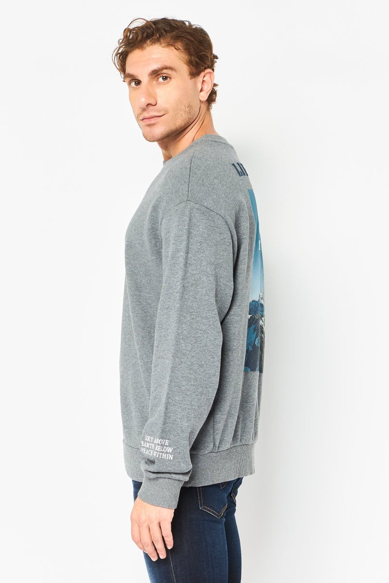 Selected Homme Men Crew Neck Graphic Print Sweatshirt, Grey - Image 2
