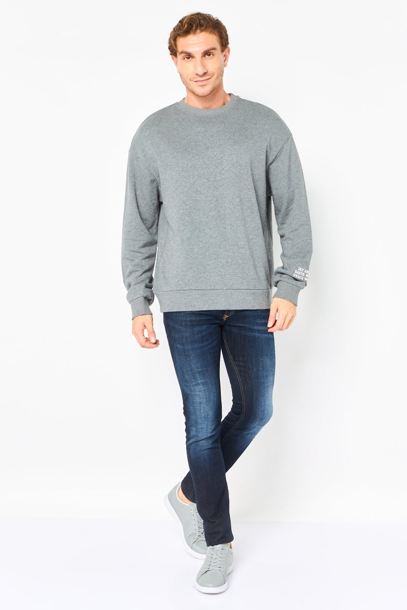 Selected Homme Men Crew Neck Graphic Print Sweatshirt, Grey - Image 4