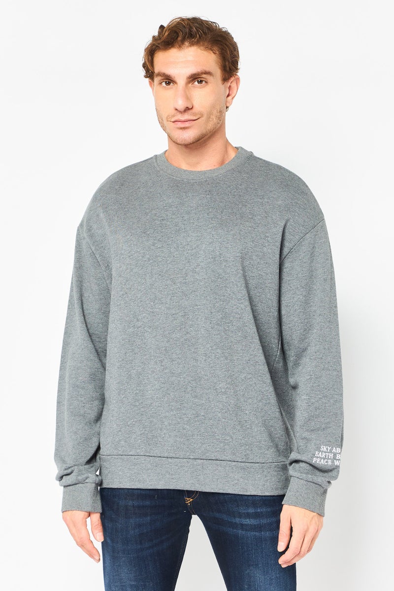 Selected Homme Men Crew Neck Graphic Print Sweatshirt, Grey - Image 1