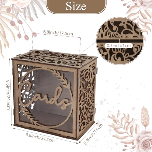 OurWarm Wedding Card Box for Reception Wooden Wedding Card Boxes with Window Rustic Brown Envelope Money Gift Card Box for Baby Shower Birthday Graduation Party Decorations - Image 3