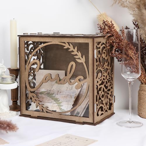 OurWarm Wedding Card Box for Reception Wooden Wedding Card Boxes with Window Rustic Brown Envelope Money Gift Card Box for Baby Shower Birthday Graduation Party Decorations - Image 1