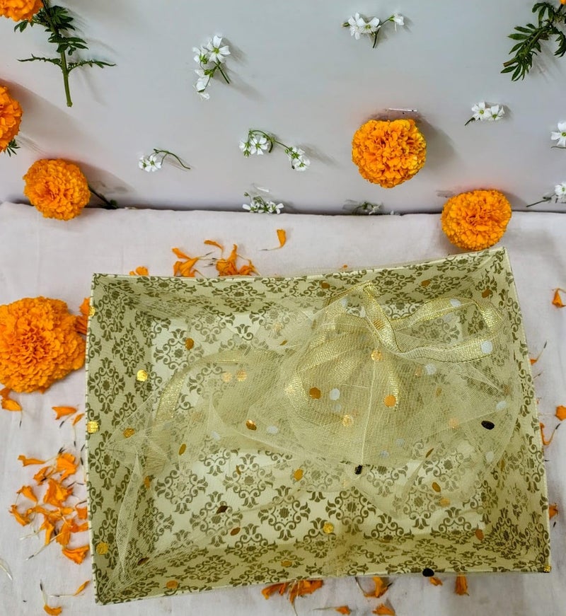 SCISSORS CRAFT | Beautiful Printed Hardboard Gift Hamper with Golden Net Cover (Set of 10) | Wedding & Festival Gift Packaging Box - Image 2