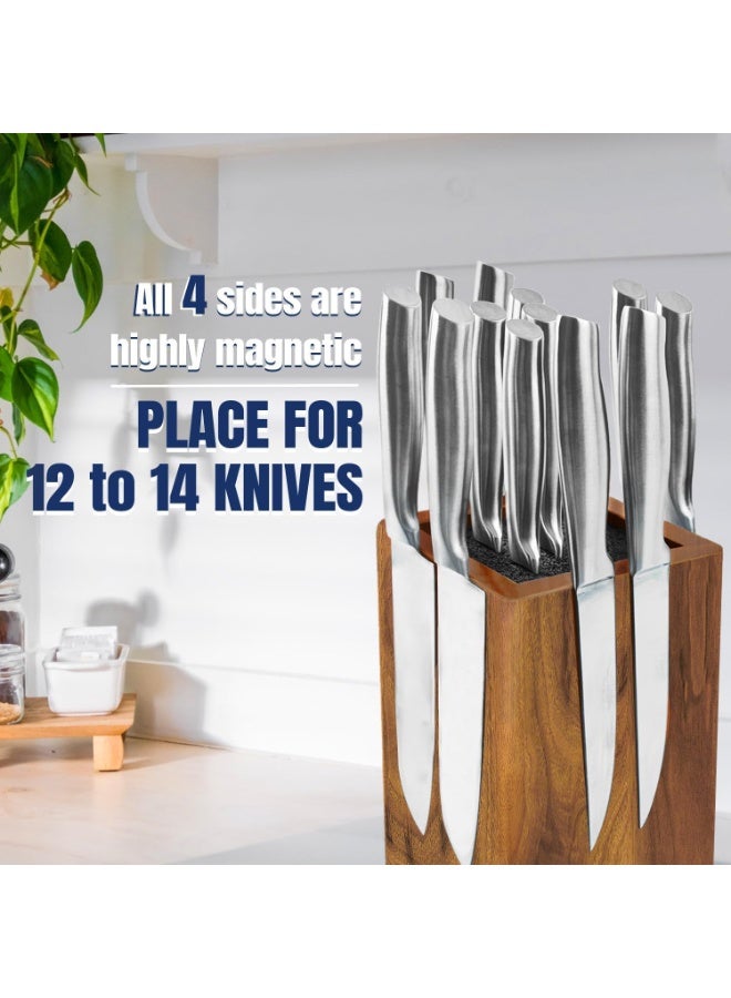 قاعدة سكاكين مغناطيسية بدون سكاكين، حامل سكاكين مغناطيسي دوّار ‎360°‎ مصنوع من خشب الأكاسيا الفاخر، تخزين سكاكين وأدوات بسعة كبيرة جداً لسطح طاولة المطبخ - Image 2