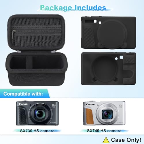BOVKE Hard Case + Silicone Cover for Canon PowerShot SX740 SX730 Digital Camera, Shockproof EVA Storage Bag with Soft Silicone Protective Case, Removable Lens Cover, Wrist Strap, Black - Image 3