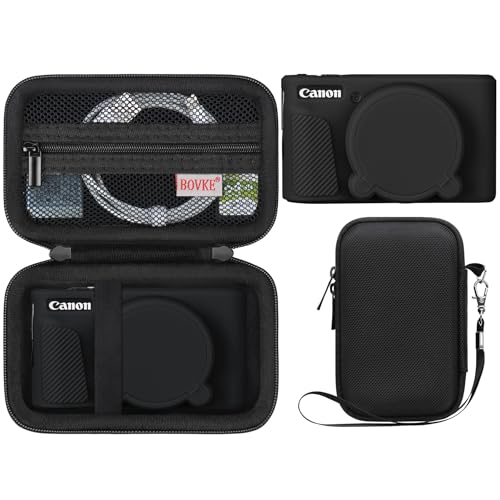 BOVKE Hard Case + Silicone Cover for Canon PowerShot SX740 SX730 Digital Camera, Shockproof EVA Storage Bag with Soft Silicone Protective Case, Removable Lens Cover, Wrist Strap, Black - Image 1